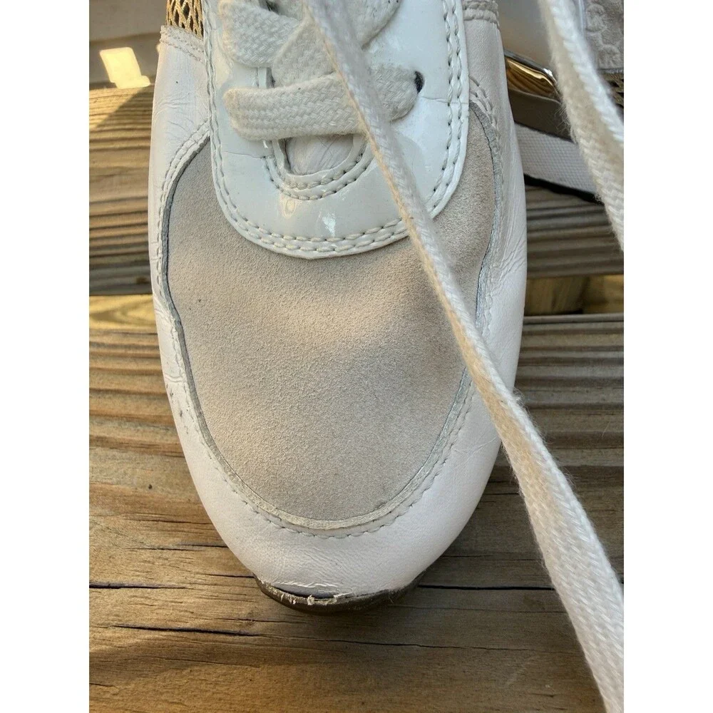 MICHAEL KORS Women's Allie White Cream & Sliver Wrap Trainer Sneakers Sz 8 M
